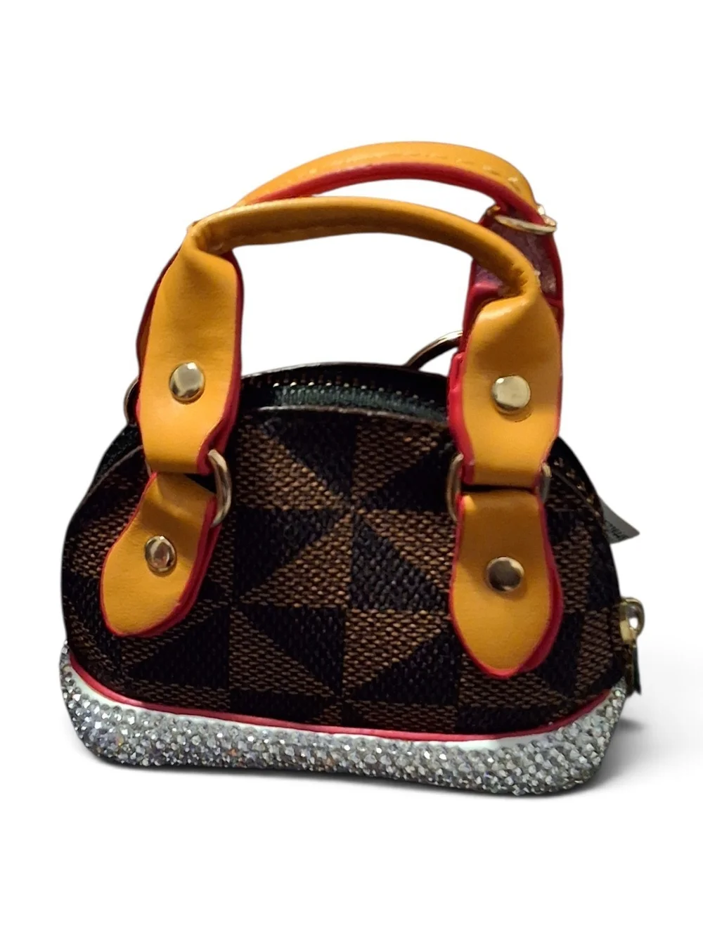 Yellow Accent Brown Patterned Women's Mini Satchel